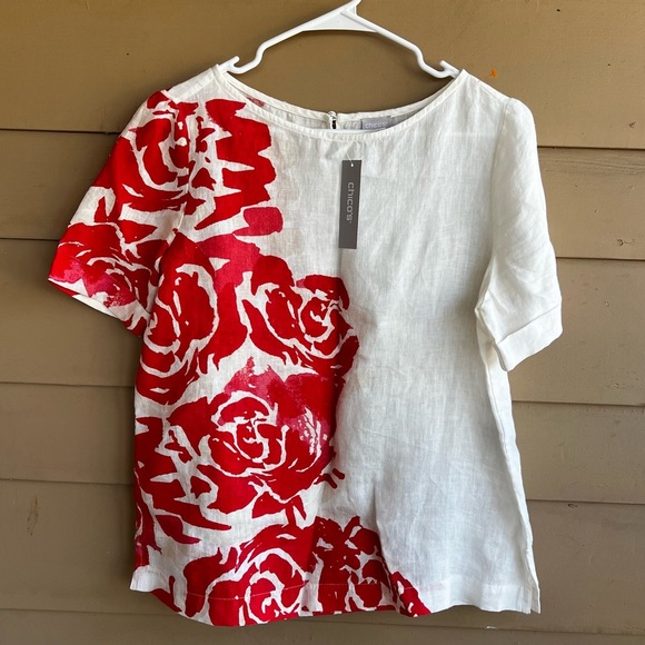 Chico's Floral Linen Blouse - Size M - Summer Lightweight Casual - NWT - Picture 2 of 7